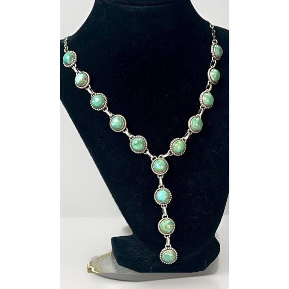 Native American NAVAJO Sterling Silver MOJAVE TURQUOISE Lariat Necklace 26"- NEW - Picture 6 of 16